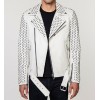 Men's White Full Silver Studded Biker Leather Jacket