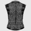Men's Designer Calfskin Luxury Full Silver Studded Biker Punk Vest