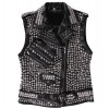 Men's Designer Calfskin Luxury Full Silver Studded Biker Punk Vest