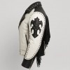 Men’s Gothic Black & White Leather Biker Jacket – Studs, Fringe, Punk Rock Goth Club Style Men’s Gothic Black & White Leather Biker Jacket – Studs, Fringe, Punk Rock Goth Club Style