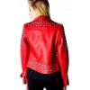 Women Red Color Silver Studded Designer Leather Jacket