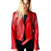 Women Red Color Silver Studded Designer Leather Jacket