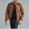 Men's Waxed Tan Sheepskin Racer Leather Jacket