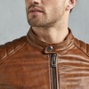 Men's Waxed Tan Sheepskin Racer Leather Jacket