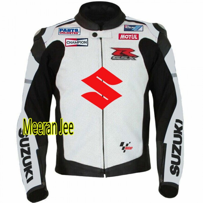 Suzuki GSXR Motorcycle Racing Leather Biker Jacket CE Armor