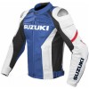 Men's Suzuki GSXR Blue White Leather Motorcycle MotoGP Racing Jacket