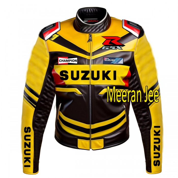Men's Suzuki GSXR Yellow Leather Motorcycle  Jacket