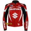 Suzuki GSXR Motorcycle Racing Red White Leather Biker Jacket 
