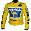 Men's Honda Camel Racing Motorcycle Yellow Leather Jacket