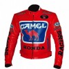 Men's Red Honda Camel Racing Motorcycle Leather Jacket