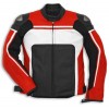 Men's Red White Motorcycle Racing Cowhide Biker Leather Jacket