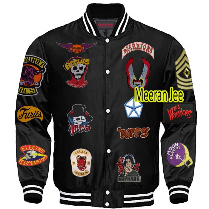 The Warriors Movie Gangs Embroidered Patches Varsity Bomber Satin Jacket Vest
