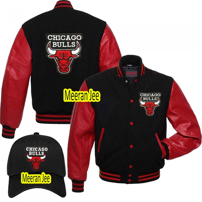 Chicago Bulls Baseball Varsity Black Red Bomber Jacket