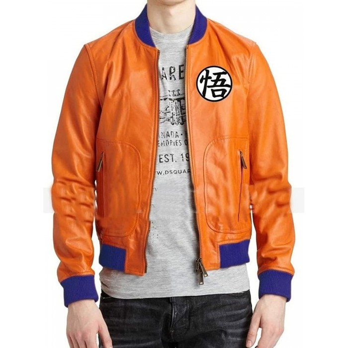 Dragon Ball Z Goku Tan Color Bomber Varsity Leather Jacket