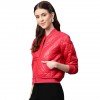 Women's Quilted Red Bomber Leather Jacket
