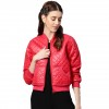 Women's Quilted Red Bomber Leather Jacket