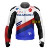 Suzuki GSXR Motorcycle Racing White Blue Leather Biker Jacket 