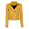 Hilary Duff Biker Style Yellow Leather Jacket