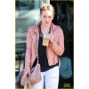 Hilary Duff Pink Leather Biker Jacket 