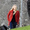 Once Upon A Time Season 7 Episode 2 Emma Swan Red Suede Zip Moto Jacket