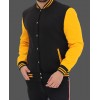 Black Yellow Varsity Bomber Wool Leather Baseball Bomber Jacket