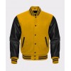 Men's Yellow Black Varsity Wool Leather Bomber Jacket